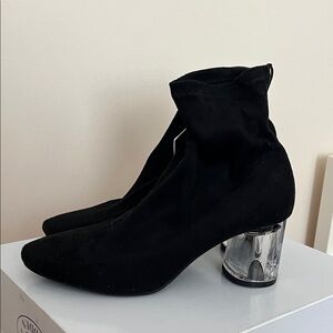 Zara Black Suede Ankle Boots with Clear Heel US Size 7